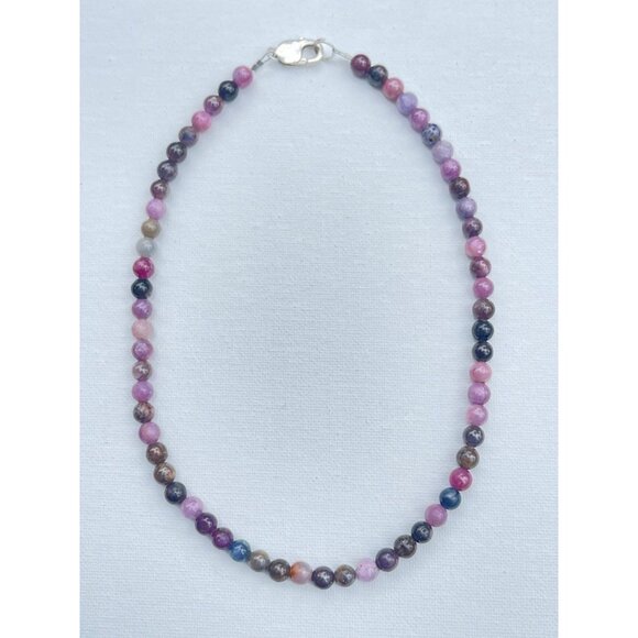 Ruby & Sapphire Bead Necklace - Sterling Silver Clasp - Picture 2 of 5